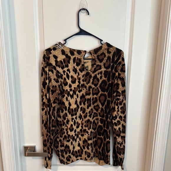 INC International Concepts Leopard Print Blouse with Embellished Neckline - Picture 6 of 7